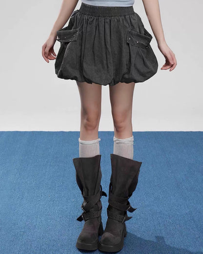 Y2K Grey Cargo Bubble Mini Skirt