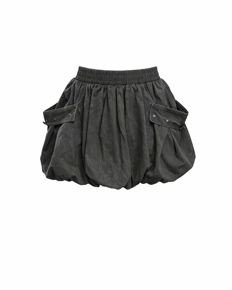 Y2K Grey Cargo Bubble Mini Skirt