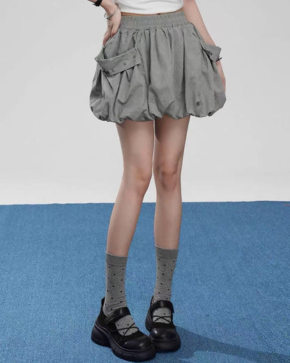 Y2K Grey Cargo Bubble Mini Skirt
