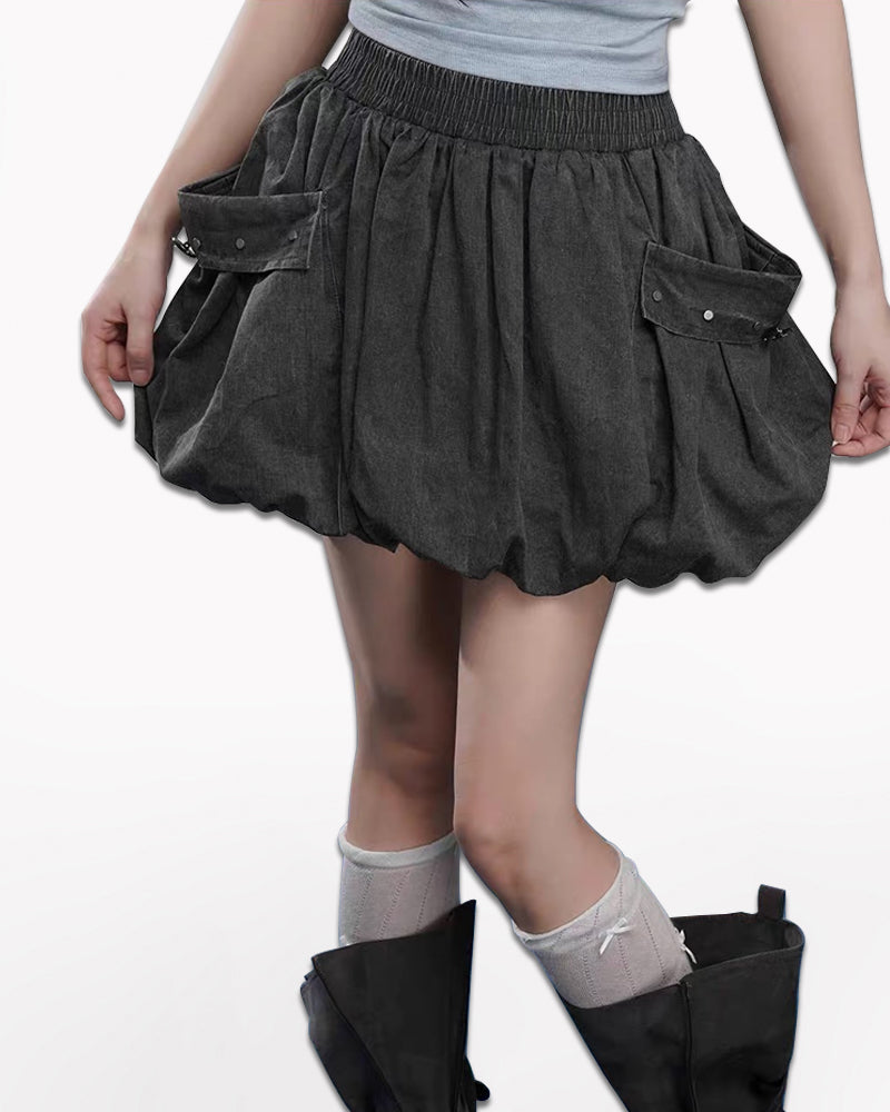 Y2K Grey Cargo Bubble Mini Skirt
