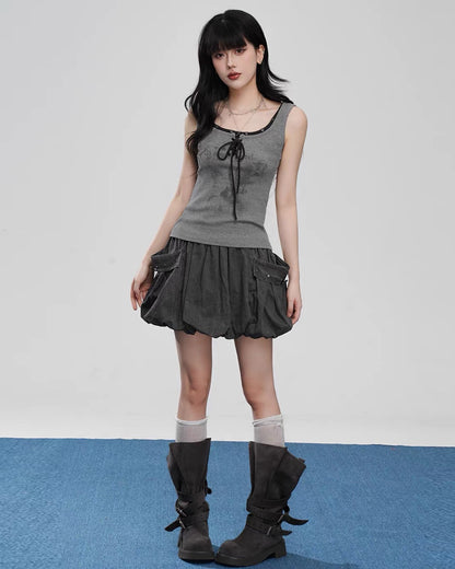 Y2K Grey Cargo Bubble Mini Skirt