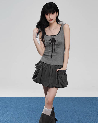 Y2K Grey Cargo Bubble Mini Skirt