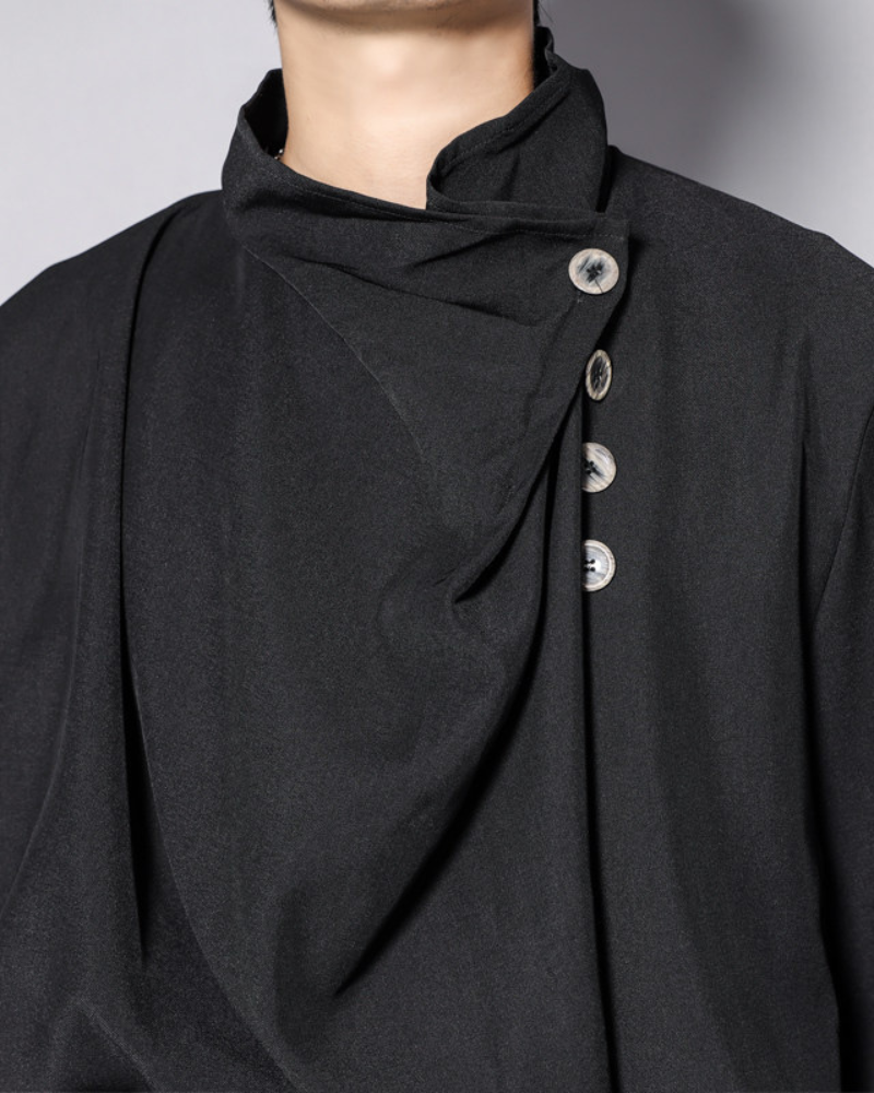 Yamamoto Half-Stand Draped Collar Long-Sleeve Shirt