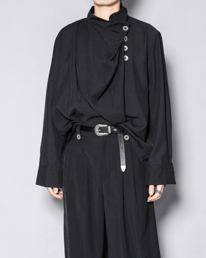 Yamamoto Half-Stand Draped Collar Long-Sleeve Shirt