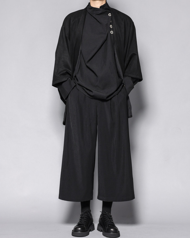 Yamamoto Half-Stand Draped Collar Long-Sleeve Shirt