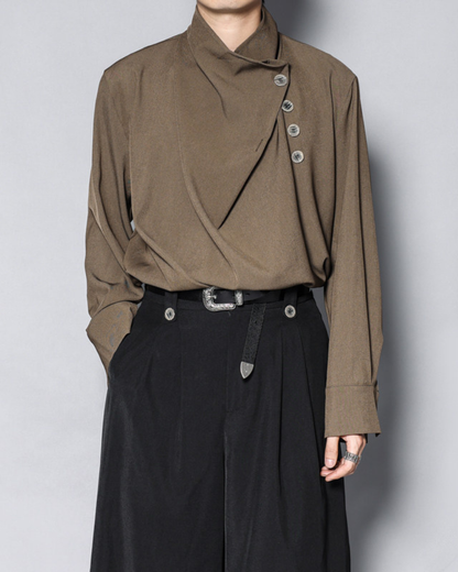 Yamamoto Half-Stand Draped Collar Long-Sleeve Shirt
