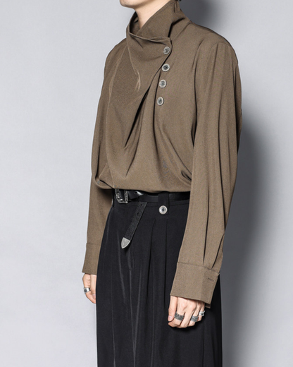 Yamamoto Half-Stand Draped Collar Long-Sleeve Shirt