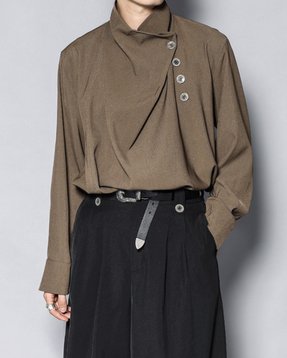 Yamamoto Half-Stand Draped Collar Long-Sleeve Shirt