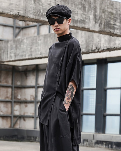 Yamamoto Relaxed Standing Collar Japanese Techwear Shirt