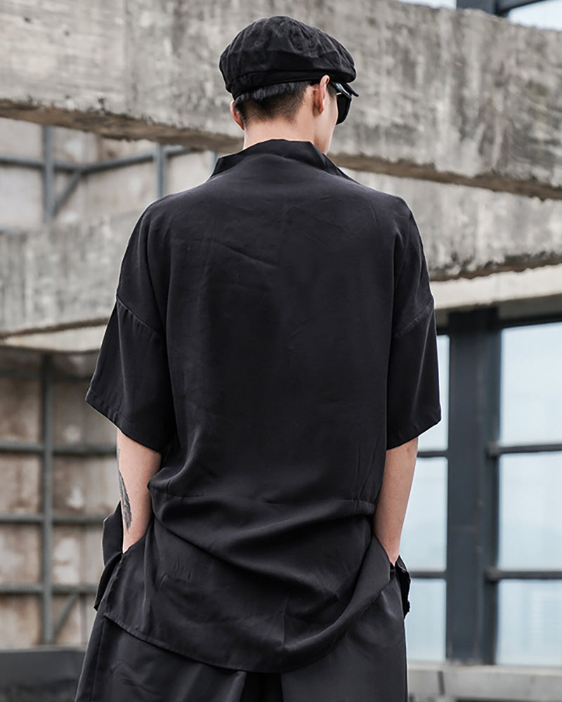 Yamamoto Relaxed Standing Collar Japanese Techwear Shirt