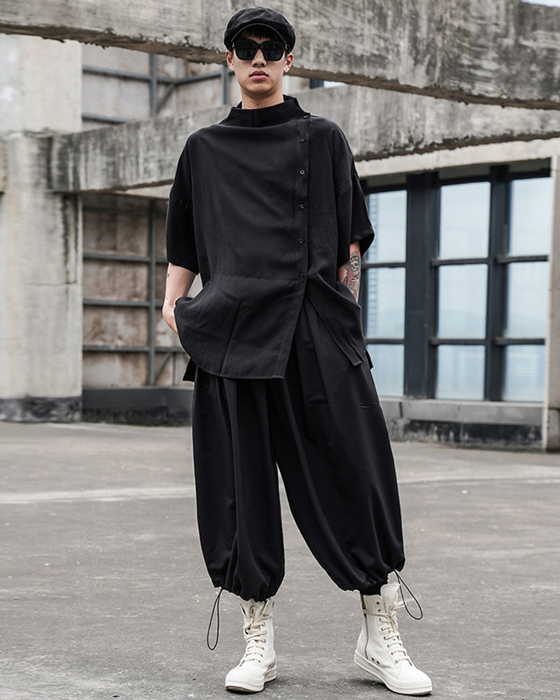 Yamamoto Relaxed Standing Collar Japanese Techwear Shirt