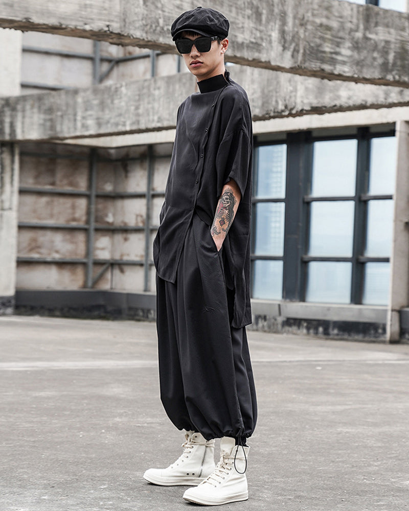 Yamamoto Relaxed Standing Collar Japanese Techwear Shirt