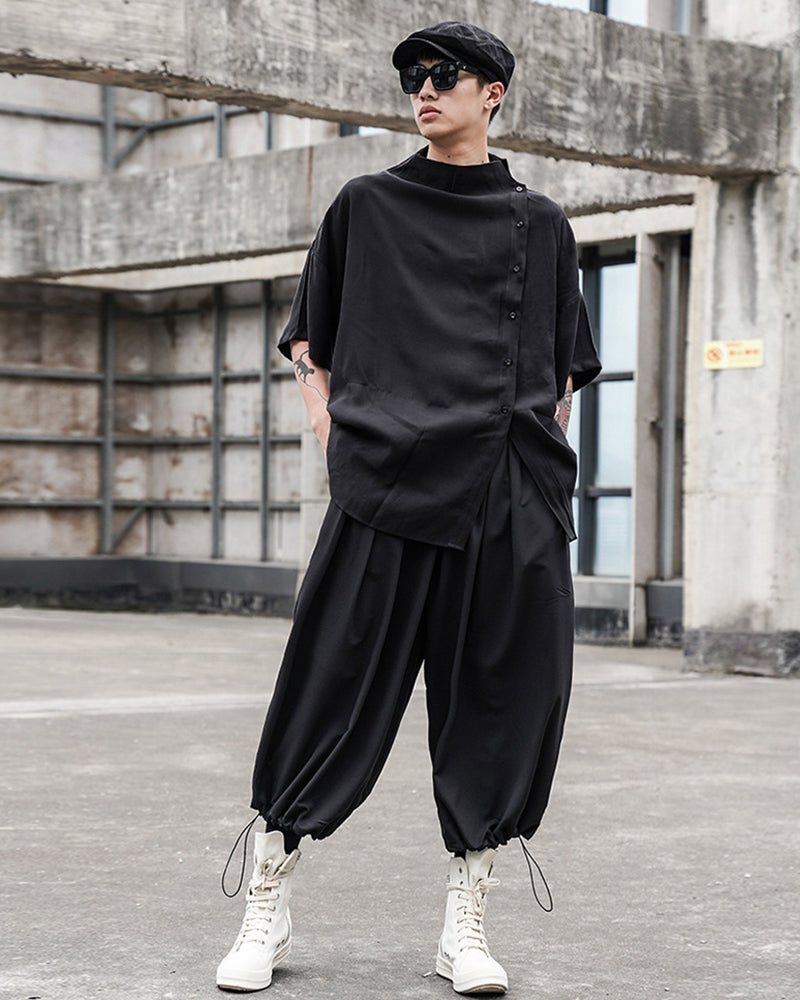 Yamamoto Relaxed Standing Collar Japanese Techwear Shirt