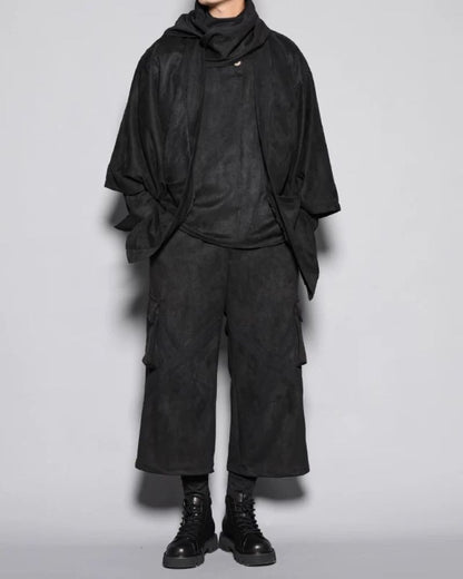 Yamamoto Shawl Collar Suede Sweatshirt