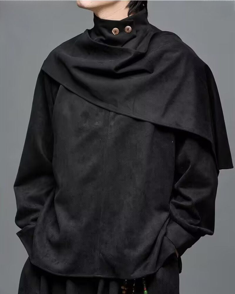 Yamamoto Shawl Collar Suede Sweatshirt