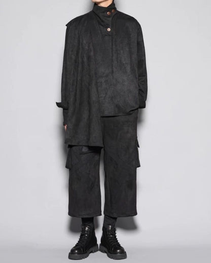 Yamamoto Shawl Collar Suede Sweatshirt