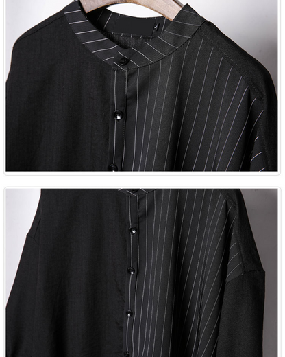 Yamamoto Style Asymmetrical Striped Patchwork Shirt