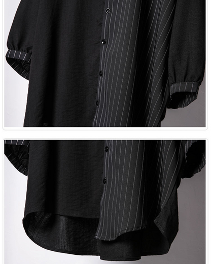 Yamamoto Style Asymmetrical Striped Patchwork Shirt
