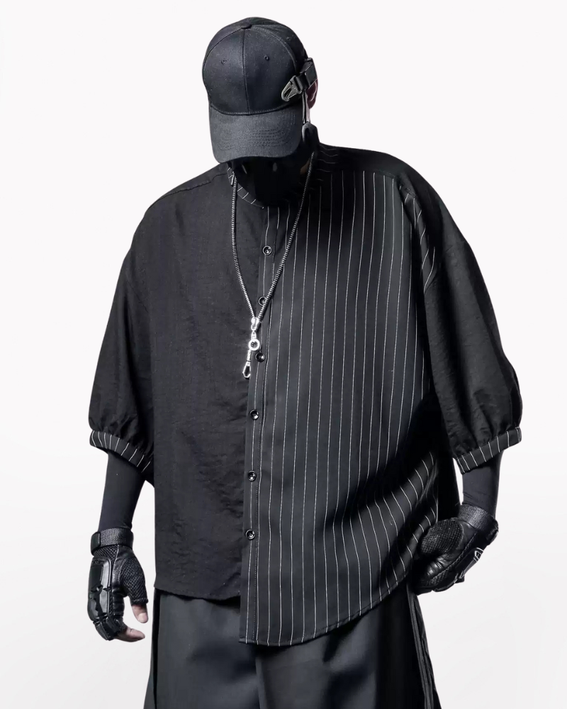 Yamamoto Style Asymmetrical Striped Patchwork Shirt