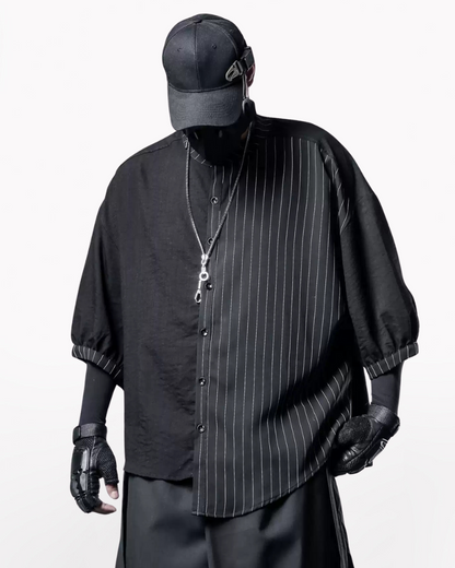 Yamamoto Style Asymmetrical Striped Patchwork Shirt