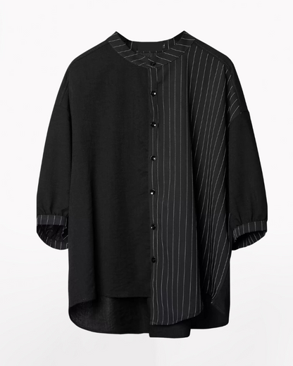 Yamamoto Style Asymmetrical Striped Patchwork Shirt