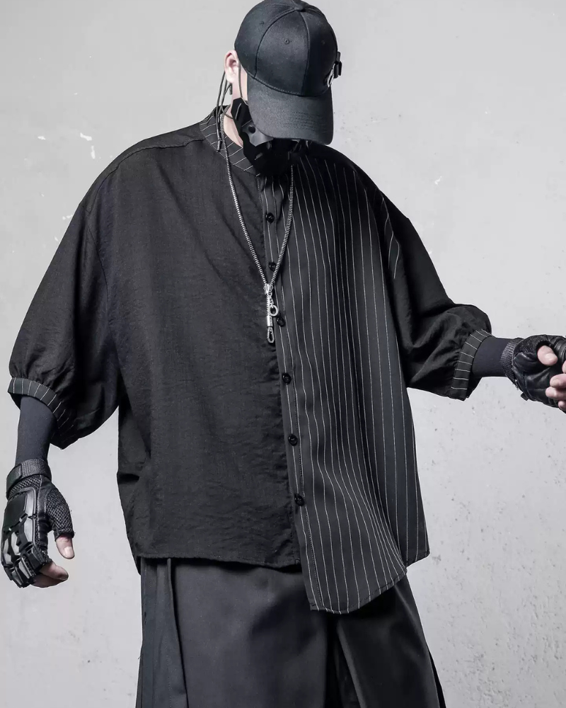 Yamamoto Style Asymmetrical Striped Patchwork Shirt
