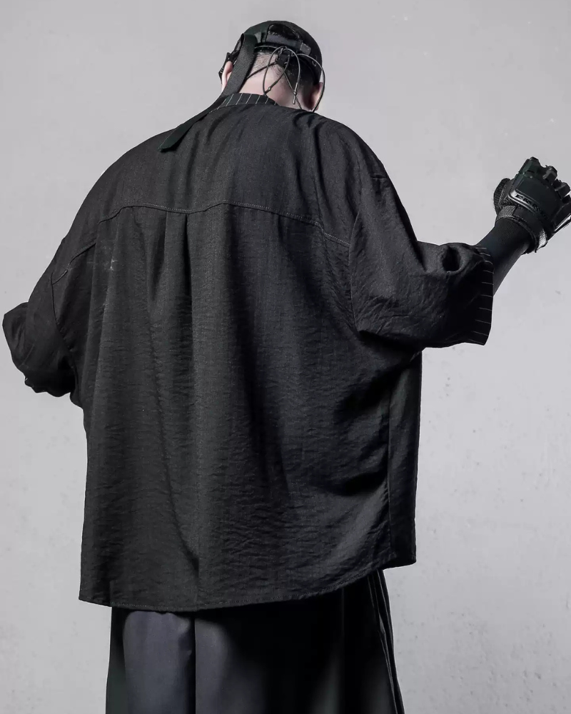 Yamamoto Style Asymmetrical Striped Patchwork Shirt