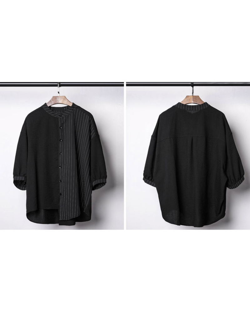 Yamamoto Style Asymmetrical Striped Patchwork Shirt
