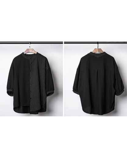 Yamamoto Style Asymmetrical Striped Patchwork Shirt