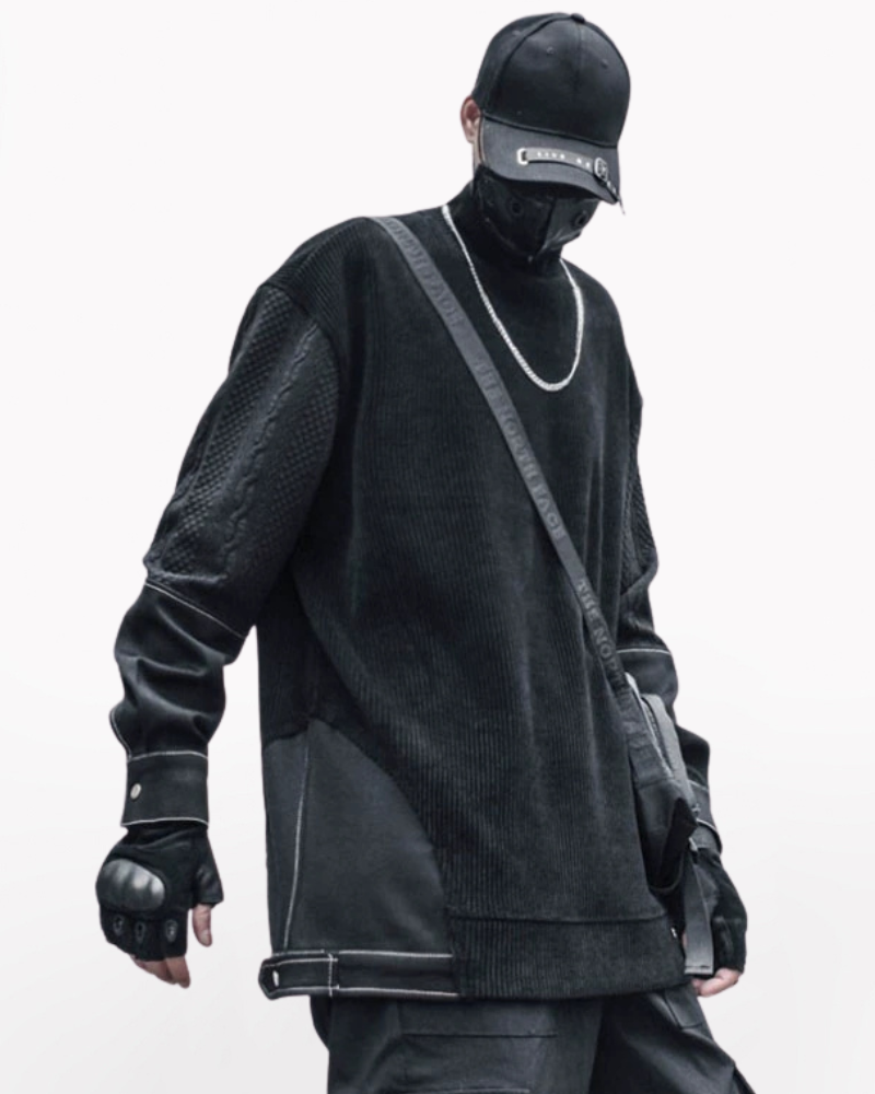 Yamamoto-Style Patchwork Oversized Mock-Neck Sweatshirt