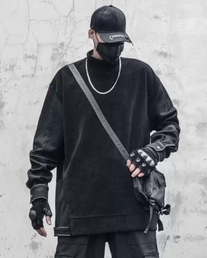 Yamamoto-Style Patchwork Oversized Mock-Neck Sweatshirt