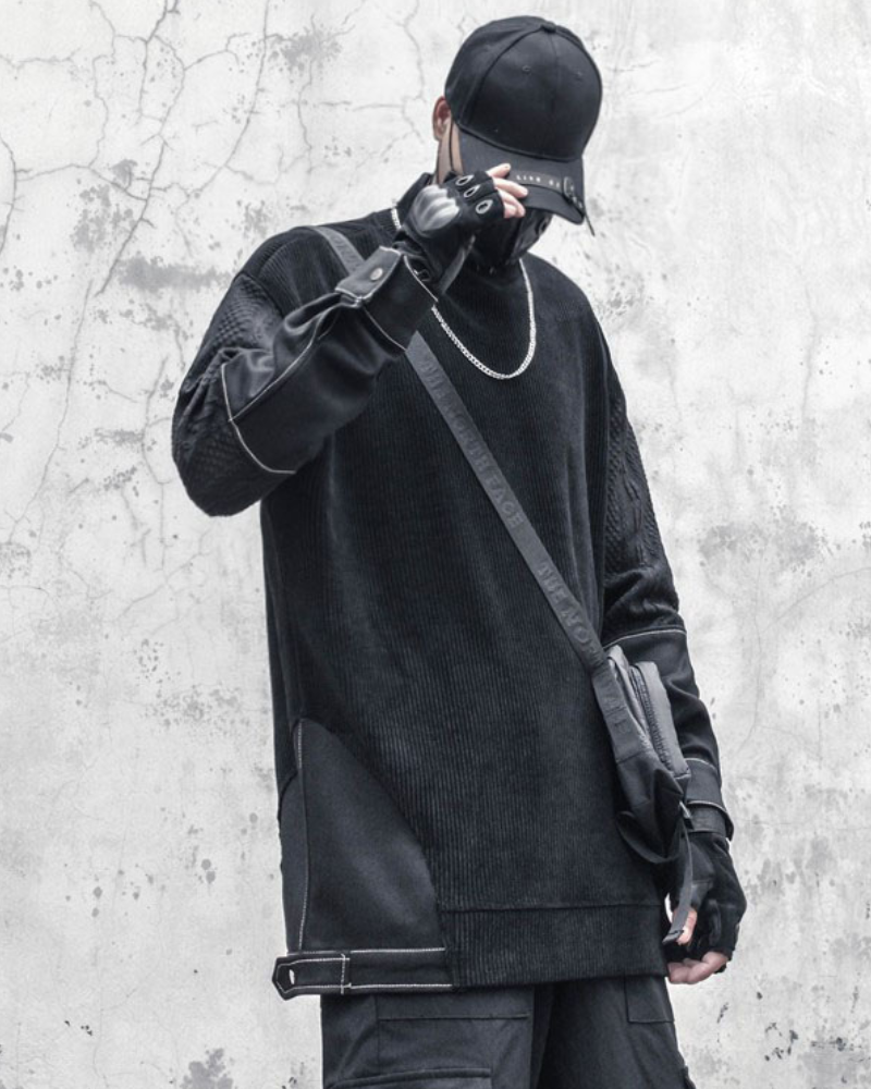 Yamamoto-Style Patchwork Oversized Mock-Neck Sweatshirt