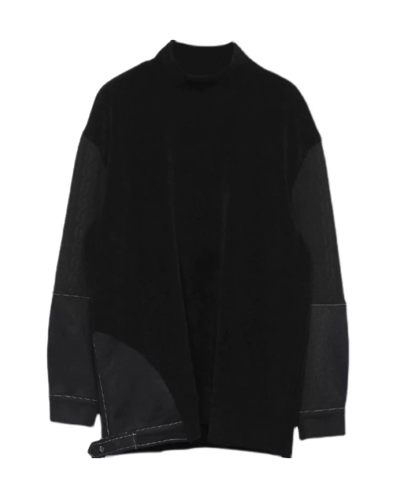 Yamamoto-Style Patchwork Oversized Mock-Neck Sweatshirt