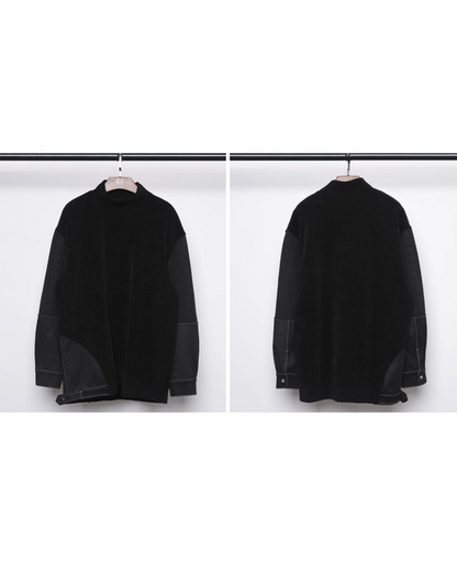 Yamamoto-Style Patchwork Oversized Mock-Neck Sweatshirt