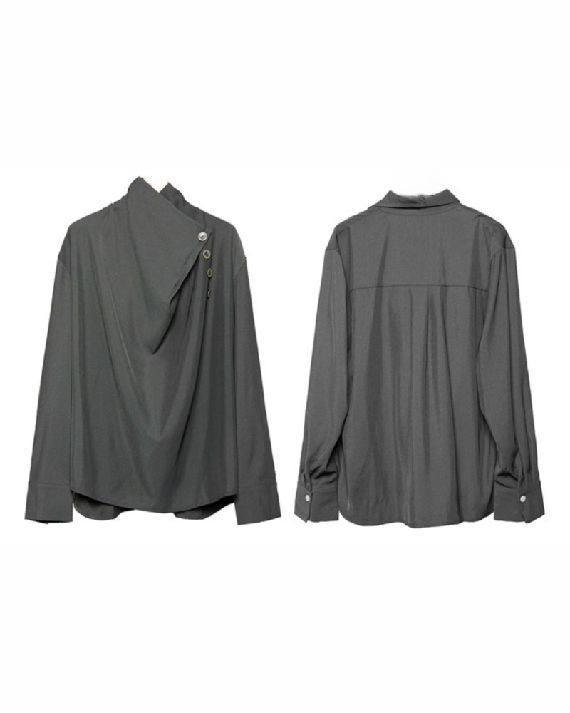 Yamamoto Half-Stand Draped Collar Long-Sleeve Shirt