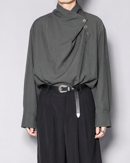 Yamamoto Half-Stand Draped Collar Long-Sleeve Shirt