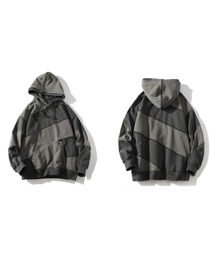 Streetwear Zipper Double Layer Patchwork Unisex Hoodie