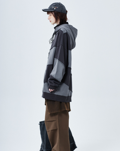 Streetwear Zipper Double Layer Patchwork Unisex Hoodie