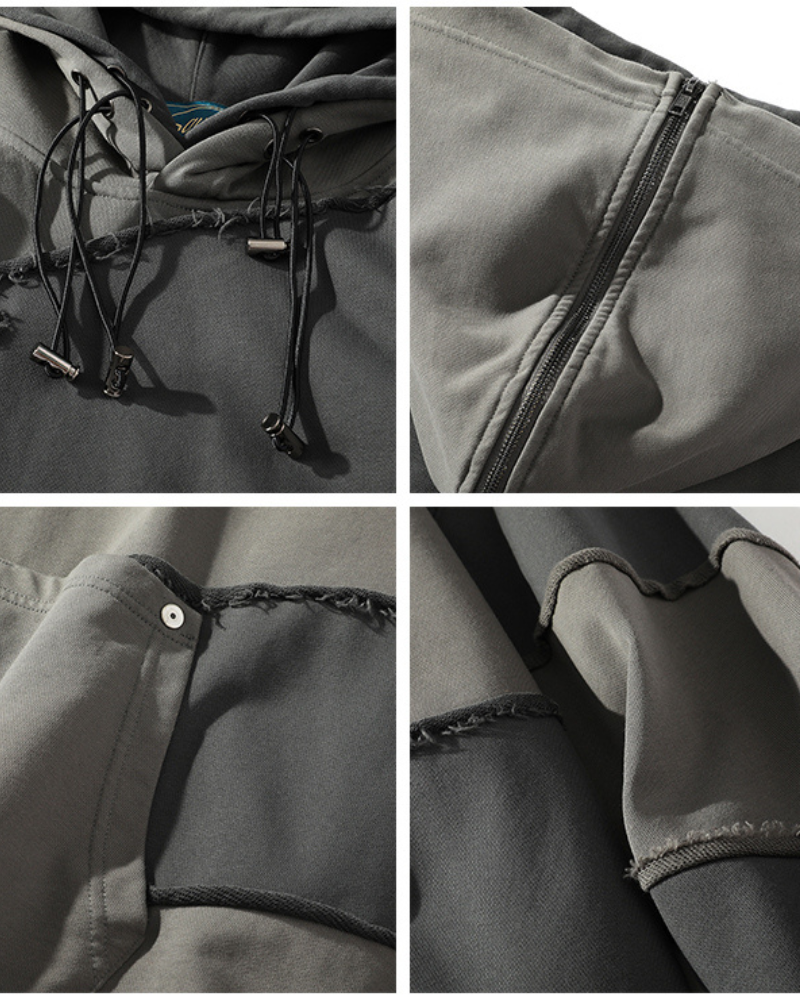 Streetwear Zipper Double Layer Patchwork Unisex Hoodie