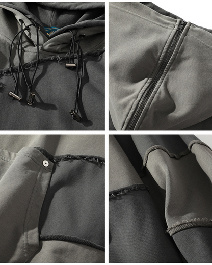 Streetwear Zipper Double Layer Patchwork Unisex Hoodie