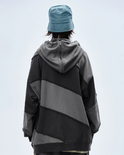 Streetwear Zipper Double Layer Patchwork Unisex Hoodie