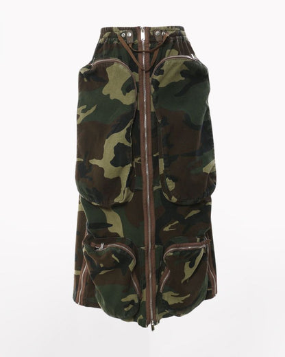 Zipper Multi-Pockets Long Cargo Skirt