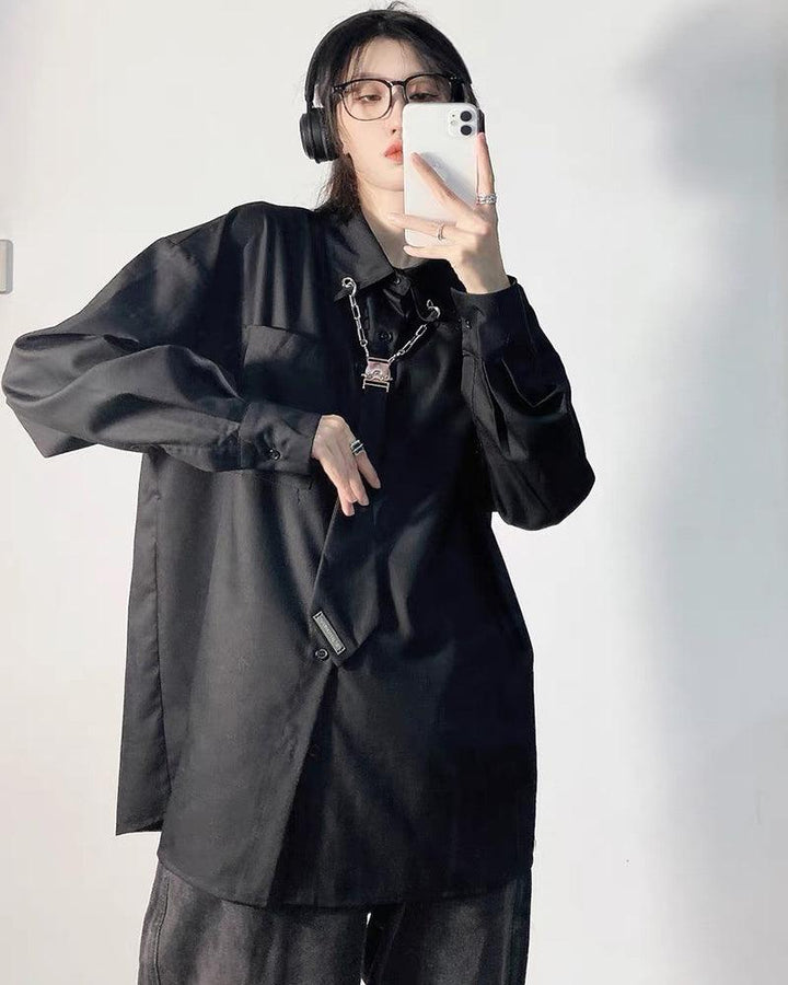 After Fashion Chain Tie Long Sleeve Shirt - Techwear Official