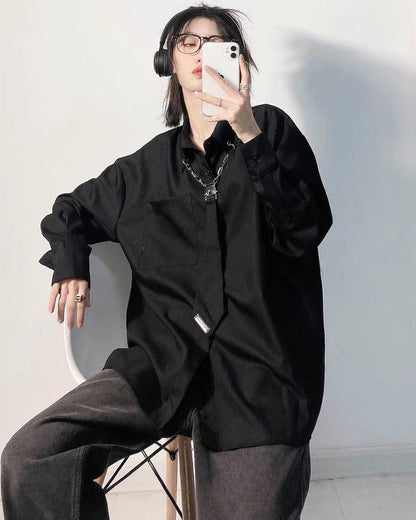 After Fashion Chain Tie Long Sleeve Shirt - Techwear Official