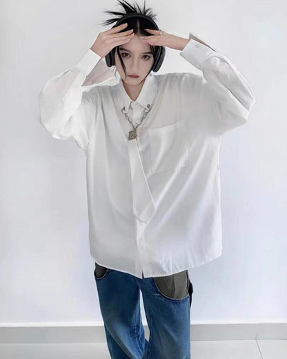 After Fashion Chain Tie Long Sleeve Shirt - Techwear Official