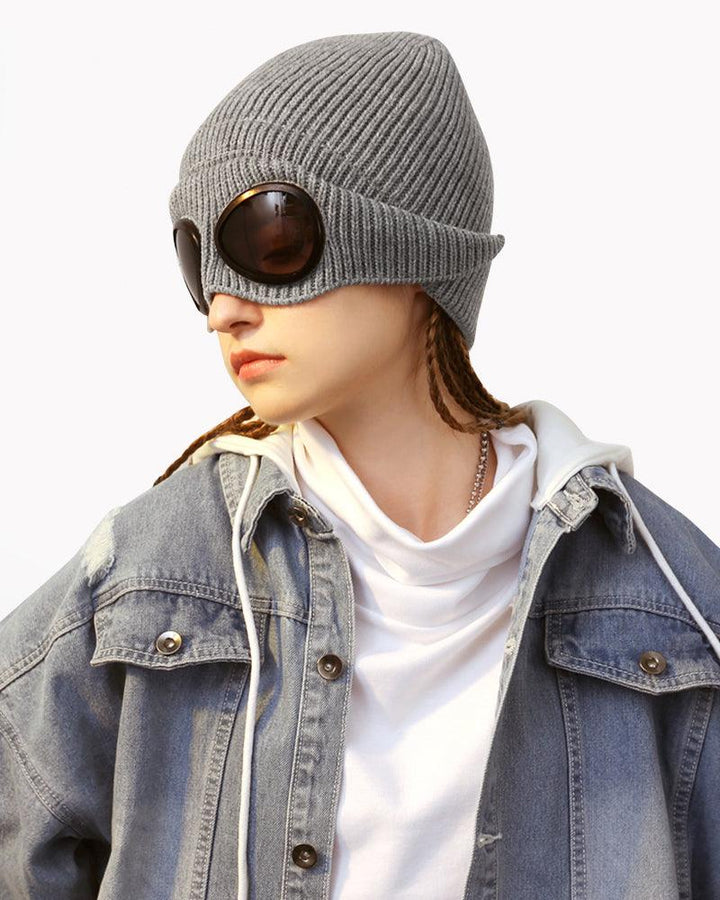 Aviator Sunglasses Knitted Futuristic Hat - Techwear Official
