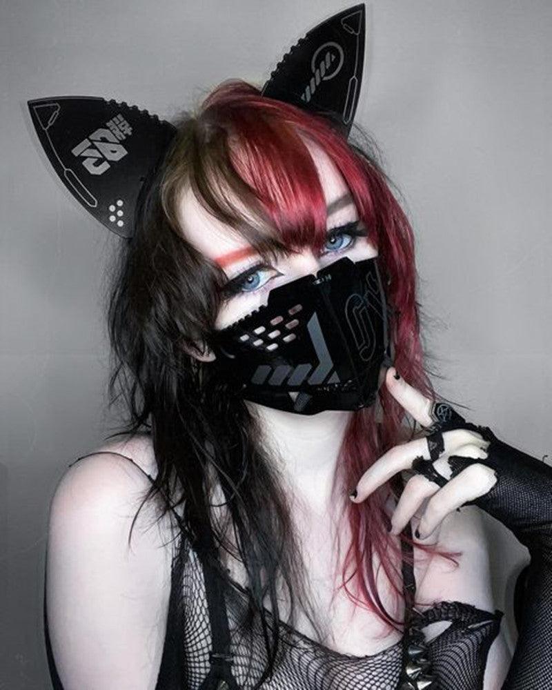 Bad Girl Cyberpunk Cat Ear Headband And Mask (Sold Separately) - Techwear Official