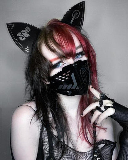 Bad Girl Cyberpunk Cat Ear Headband And Mask (Sold Separately) - Techwear Official