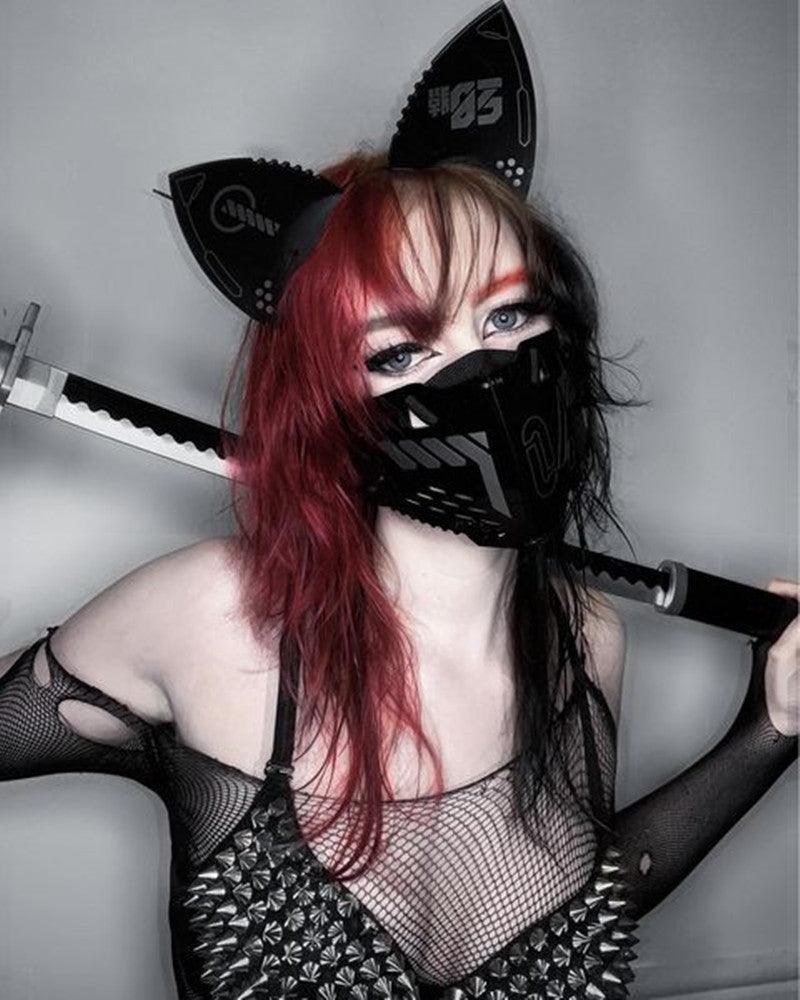 Bad Girl Cyberpunk Cat Ear Headband And Mask (Sold Separately) - Techwear Official