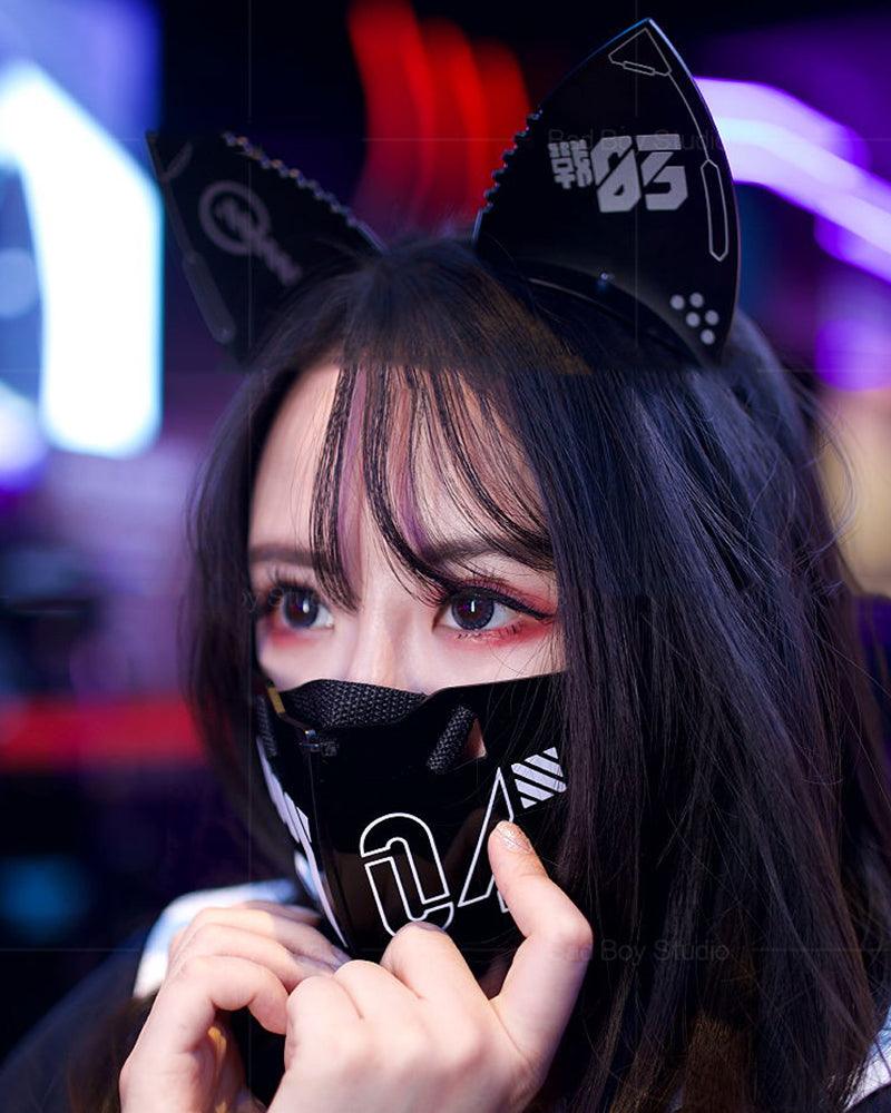 Bad Girl Cyberpunk Cat Ear Headband And Mask (Sold Separately) - Techwear Official